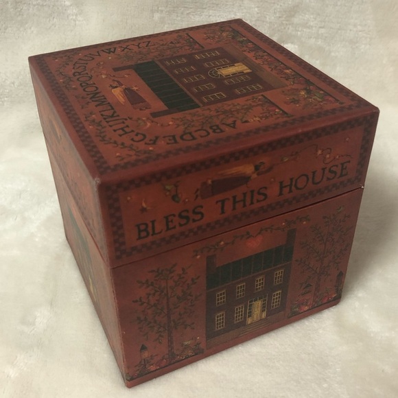 Bob’s Boxes Home Sweet Home Brown/Red Burgundy with Primitive House Angel Trees - Picture 2 of 7